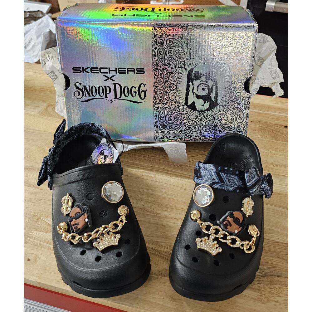 Skechers x Snoop Dogg Rolling Glitz Clogs Womens 5.5 Arch Fit Black NEW